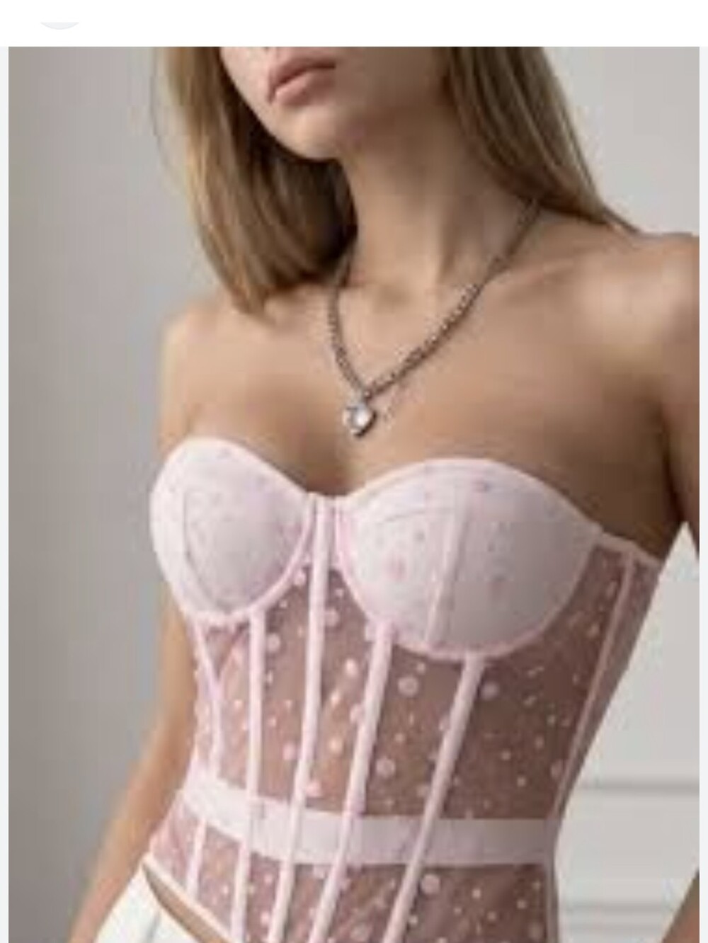 Sheer Pink Polka Dot Bandeau Corset Top